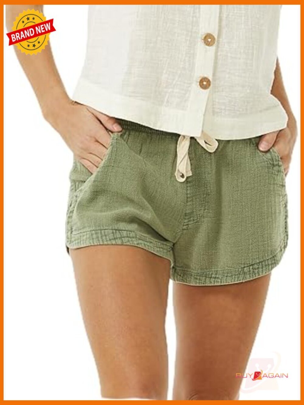 Pull-On Shorts, Mid-Rise Elastic Waist, 5 Pockets, Soft Cotton, Adjustable